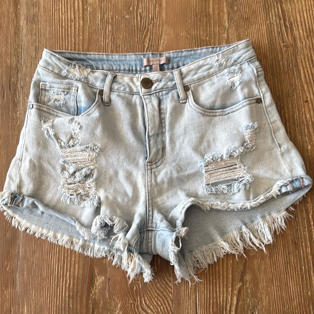 Wonderly Destructed Mini Cuff denim Jean Shorts size 29